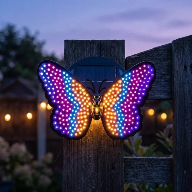 Waterproof Solar Butterfly Light Outdoor LED Wall Lamp Garden Decor Hanging Fence Light for Yard Patio Porch Balcony Landscape