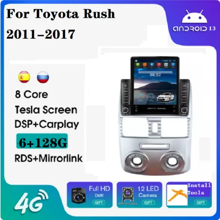 

Автомобильное видео Tesla Android 13 8 + 128G carplay для Toyota Rush 2011-2017, автомобильный радиоприемник GPS ADAS DVR, автомобильное видео, автомобильный Mp3-плеер