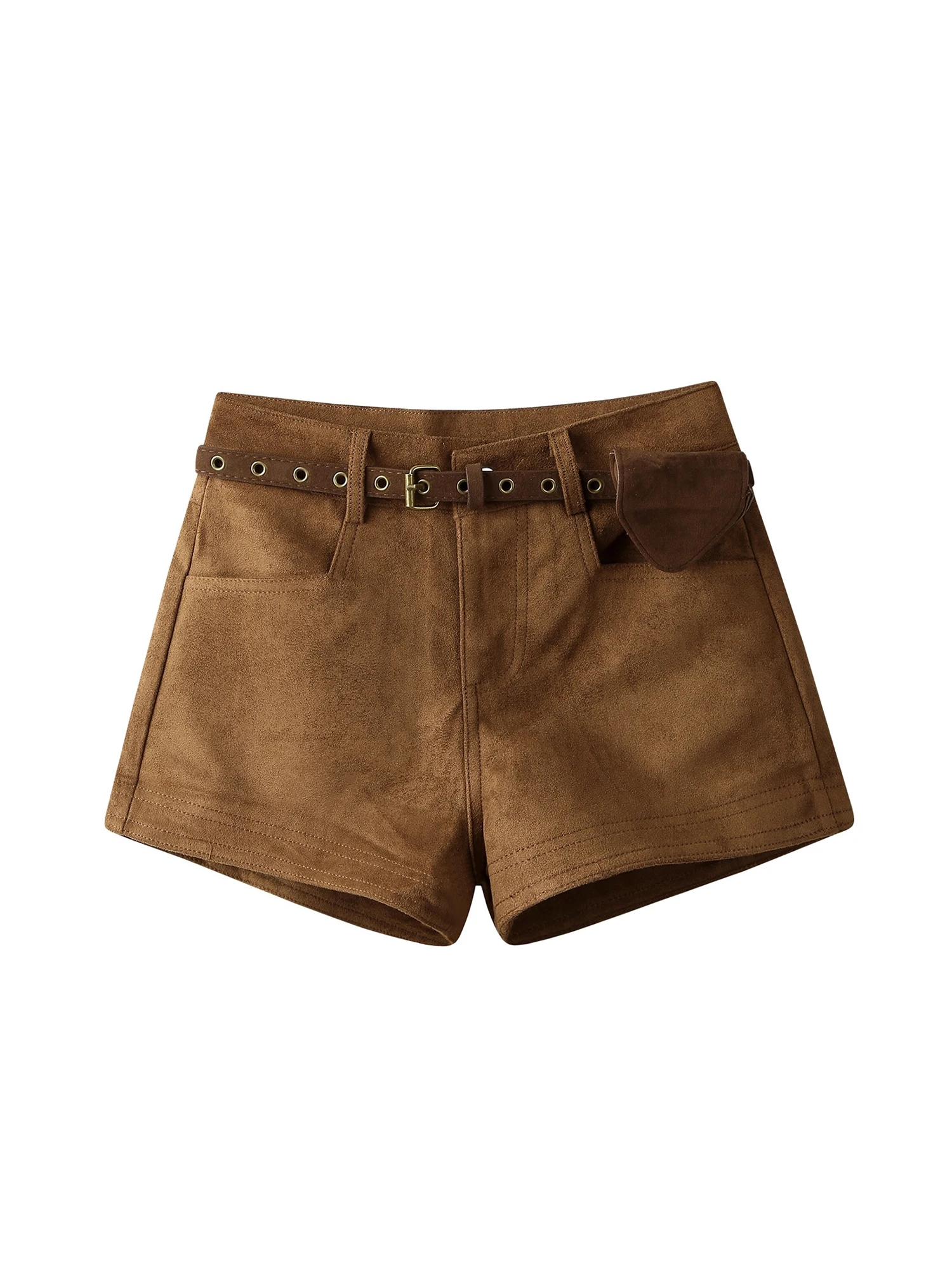 Women's Brown Y2k Micro Suede Shorts 2000s Vintage Harajuku Hot Shorts Aesthetic Oversize High Waist Mini Booty Short Pants 2025