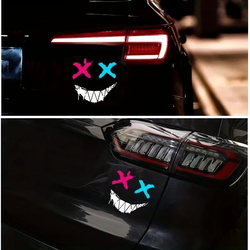 

High Visibility Waterproof Decal 2D Flat Devil Eye Silver Tooth Sticker for Car Motorcycle Helmet Decor