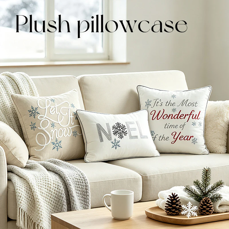 Christmas Velvet Letter Embroidery Throw Pillowcase Cojines Sofa Living Room Cushion Cover Christmas Snowflake Pillow Covers