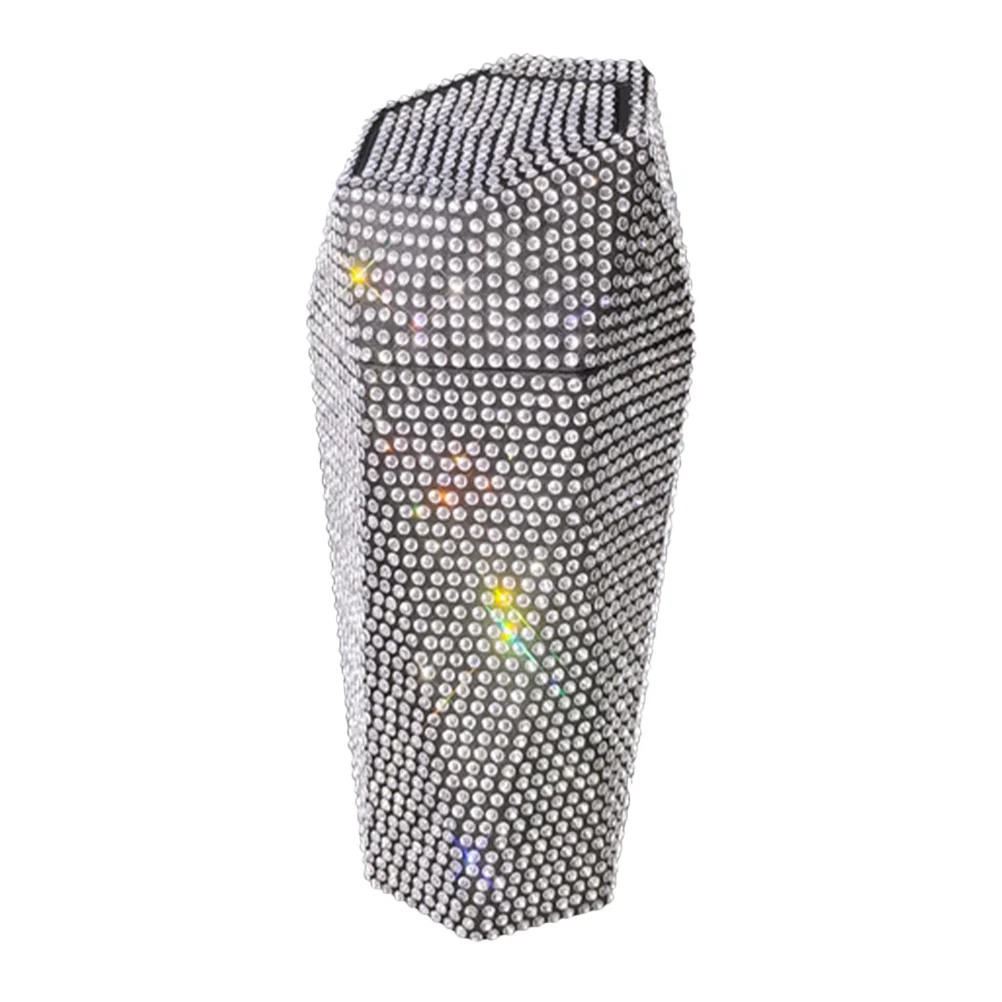 

Car Trash Can Rhinestone Cute Cuticle Decorative Automotive Canisters Mini for White Diamond Vehicle with Lid