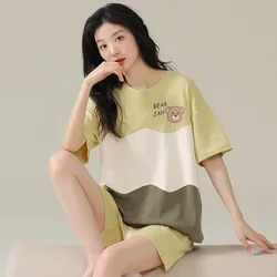 Summer Women's Pajamas Short Sleeved Shorts Cartoon Casual Cute Student Girl Breathable Spring and Summer Pure Cotton Home Wear