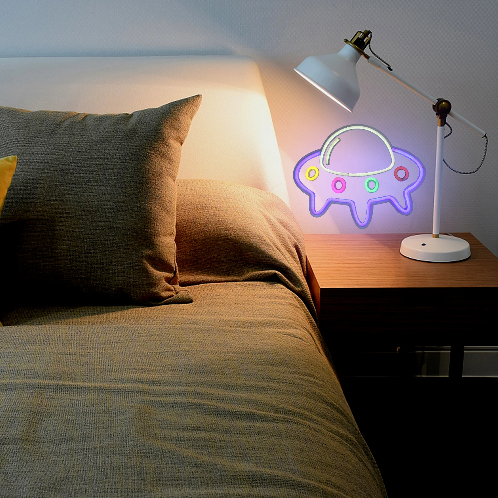 

Spaceship Shape Neon Usb Powered Led Lamp Creative Decorative Night Light For Bedroom Living Room Office Led Modeling Light