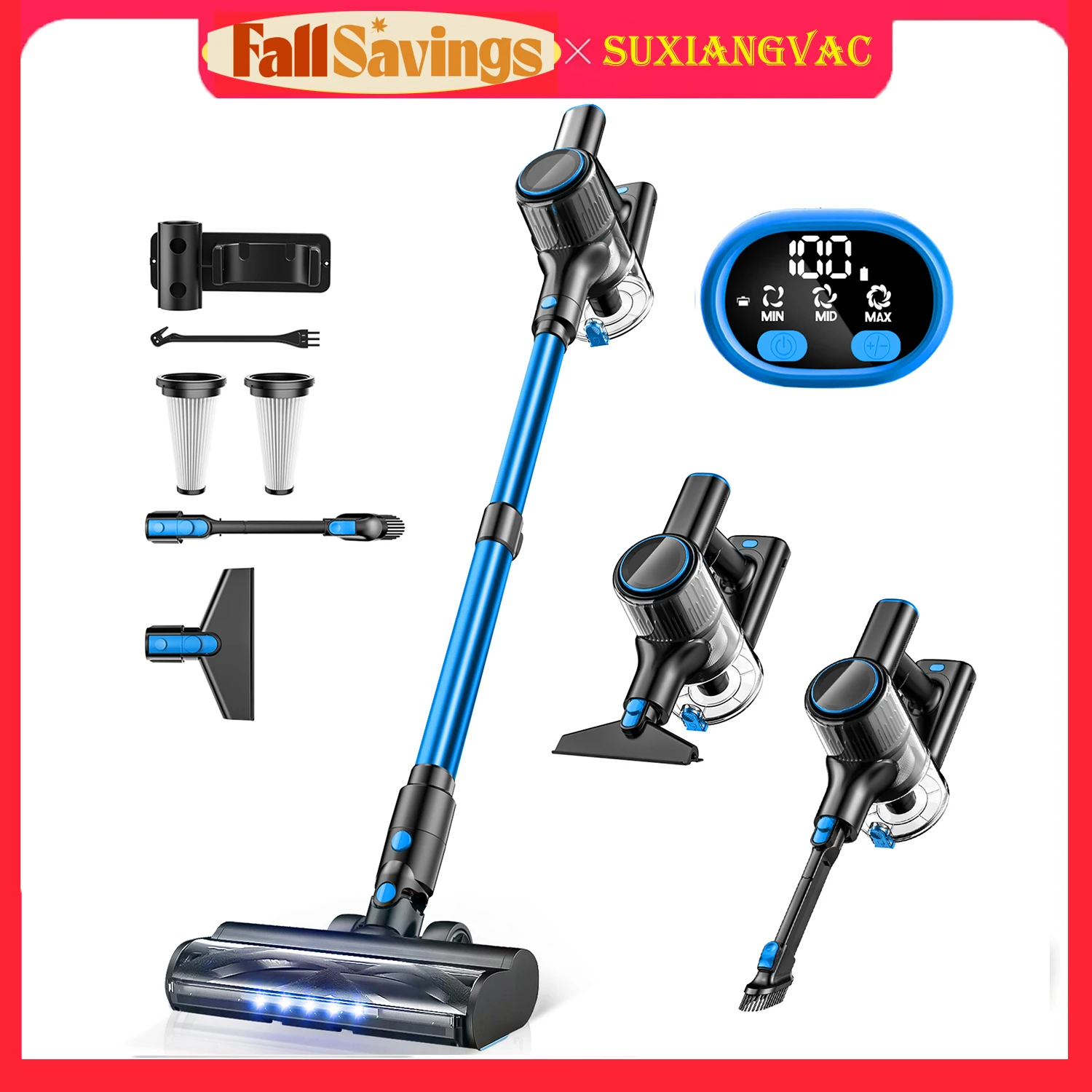 Cordless Vacuum Cleaner, 8 in 1 Stick Vacuum with 40Kpa Powerful Suction, 45Mins Runtime Lightweight Vacuum Cleaners for Home