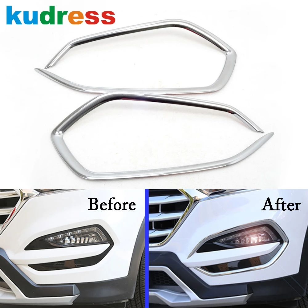 Car Front Fog Light Lamp Cover Trim For Hyundai Tucson 2015 2016 2017 2018 Chrome Head Foglight Covers Exterior Accessories 2pcs