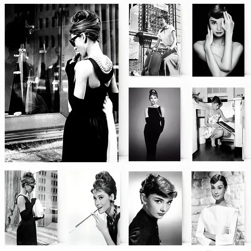 Black and White Audrey Hepburn Classic Photos Canvas Wall Art Pictures Canvas Living Room Bedroom Home Decoration Gifts