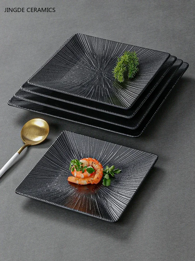 1Pc Melamine Square Plate High Quality Black Snack Dishes Home Merchant Dining Plate Not Easily Broken Plastic Plate