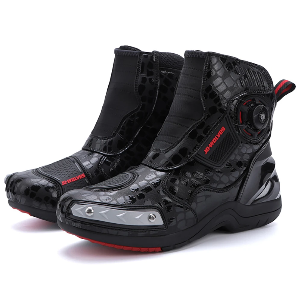 

Motorcycle Boots Man Waterproof Studded Boots Hook and Loop Fasteners Wear-Resistant Motorcycle Shoes Anti-Slip Anti-Fall