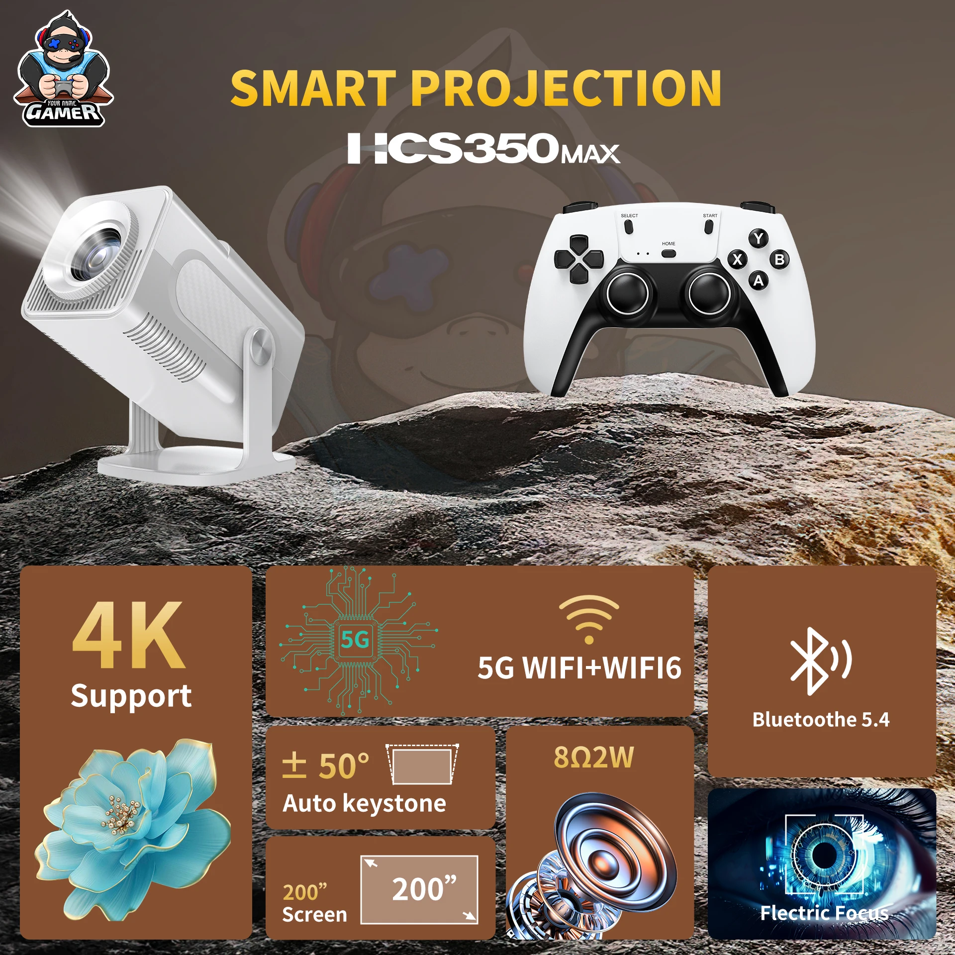 New HCS350Max Projector Wireless Bluetooth with Game Controller Projection HD Support Android 11 Smart Game Console