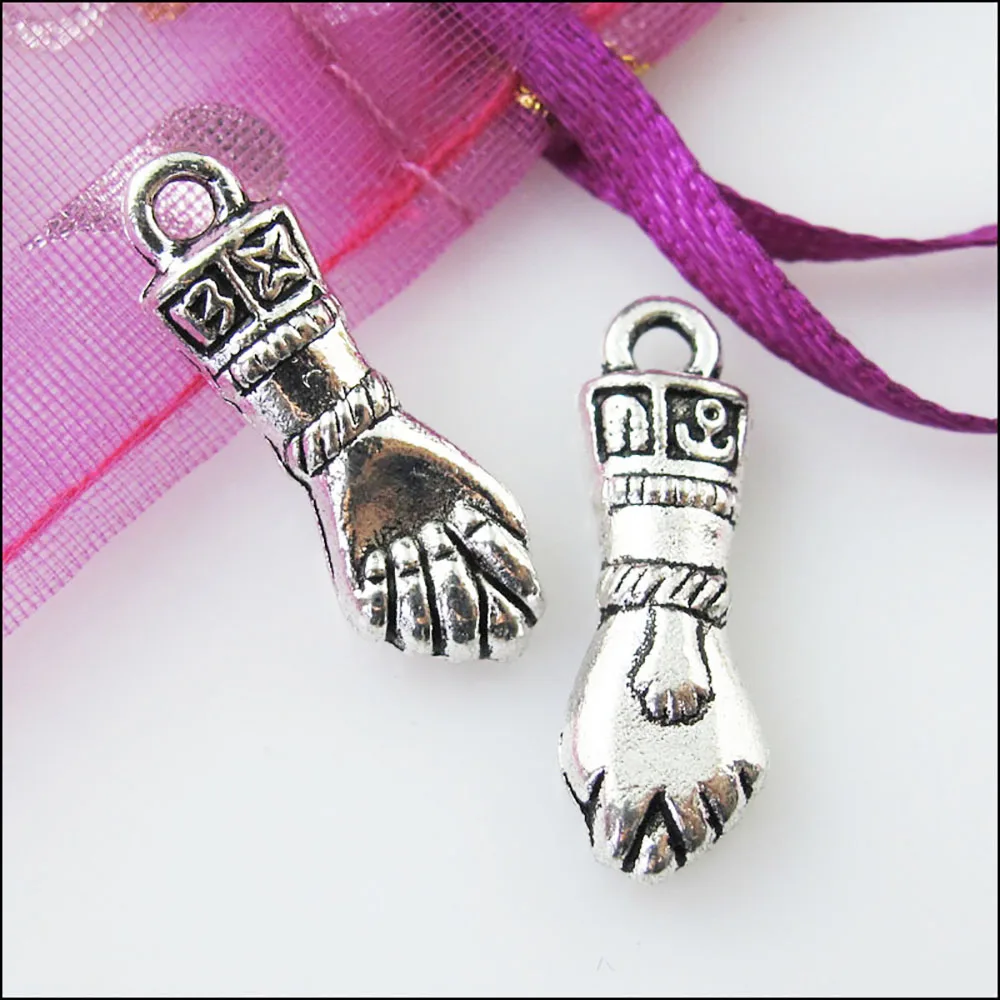 12Pcs Antiqued Silver Color 3D Fist Hand Charms Pendants 7.5x22.5mm