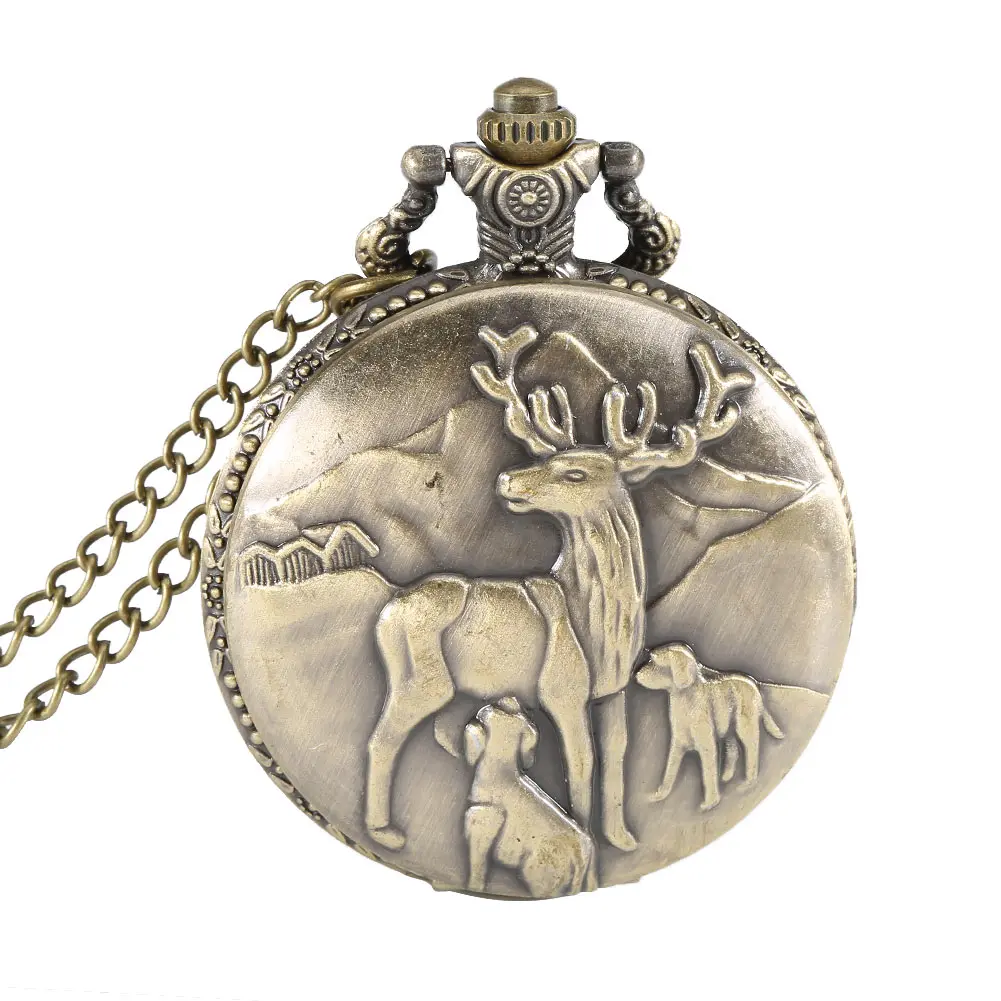 Watch On Chain Pocket Watch Vintage Deer Case Quartz Pocket Watch Pendant Necklace Women Men Chain Clock Gifts Man Watch