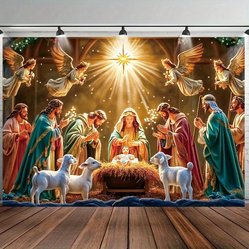 Ultimate Nativity Scene Tapestry Wall Hanging Christmas Crib Bethlehem Jesus Mary Angel Religious Xmas Decor Tapestry Art Print