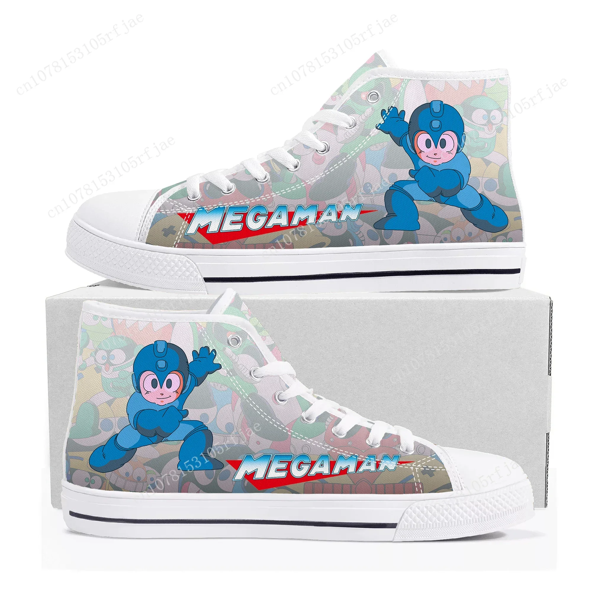 Megaman-Zapatillas altas personalizadas para hombre y mujer, zapatos de lona de alta calidad, informales, hechos a medida, juego de dibujos animados, Mega Man