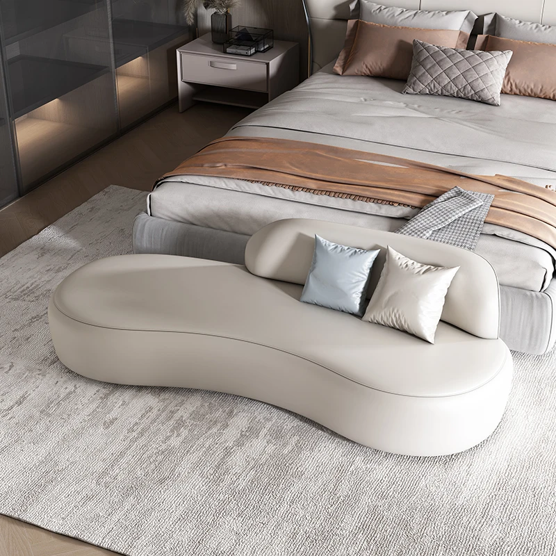 

Modern minimalist leather bedside stool curved Italian minimalist design backrest long sofa