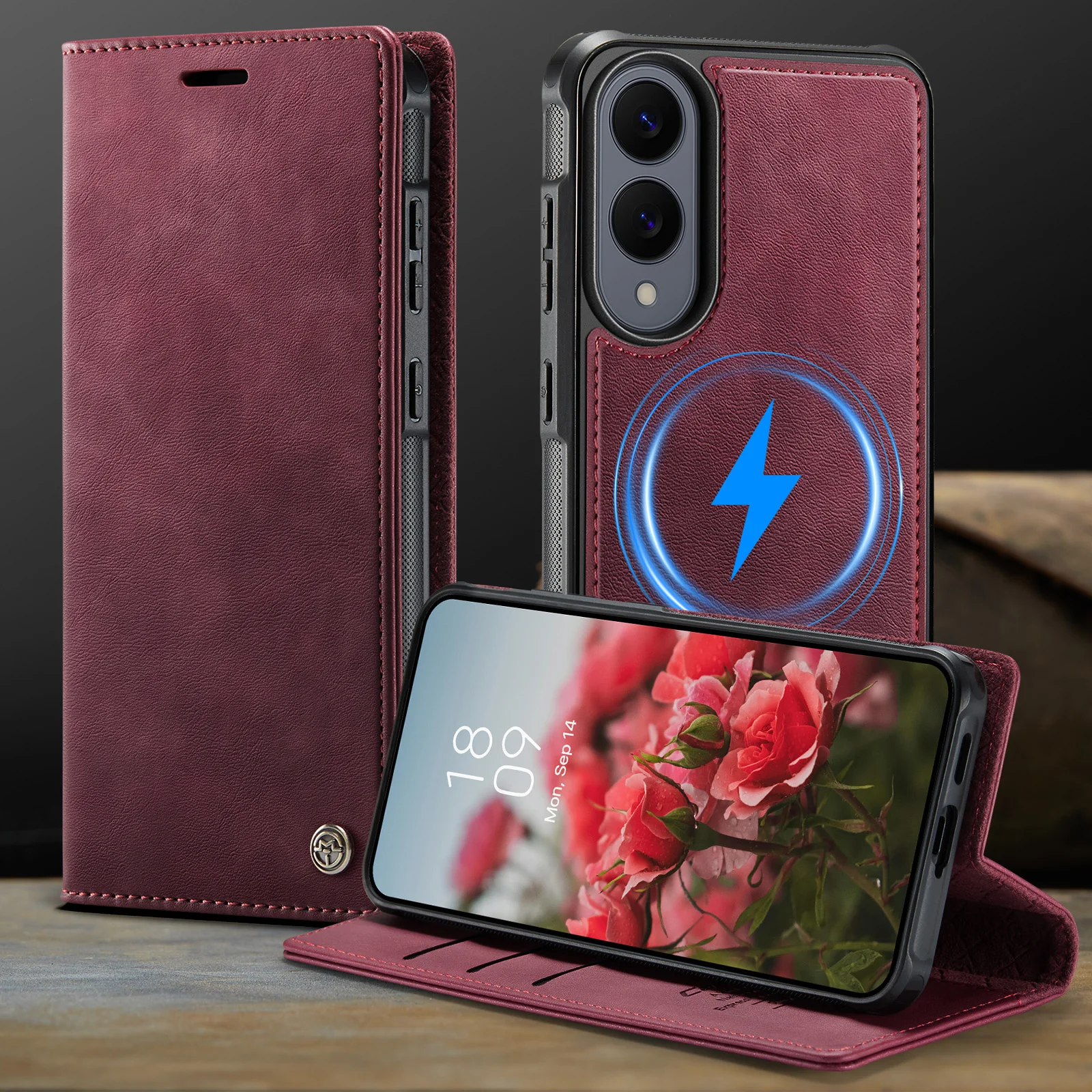 

Кожаный чехол-кошелек со съемной магнитной беспроводной зарядкой 2 в 1, откидная крышка для Samsung Galaxy S25 Ultra S24 FE S23 Plus S22 S21