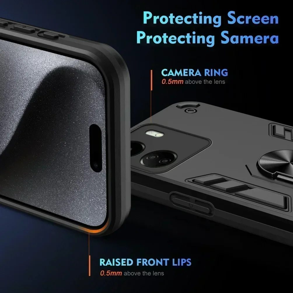 Multiple Layers Car Holder Stand case for Xiaomi Redmi 13C 12 12C 10C 10 A2 A1 Redmi Note 13 Pro 12 11 Camera Protection Cover
