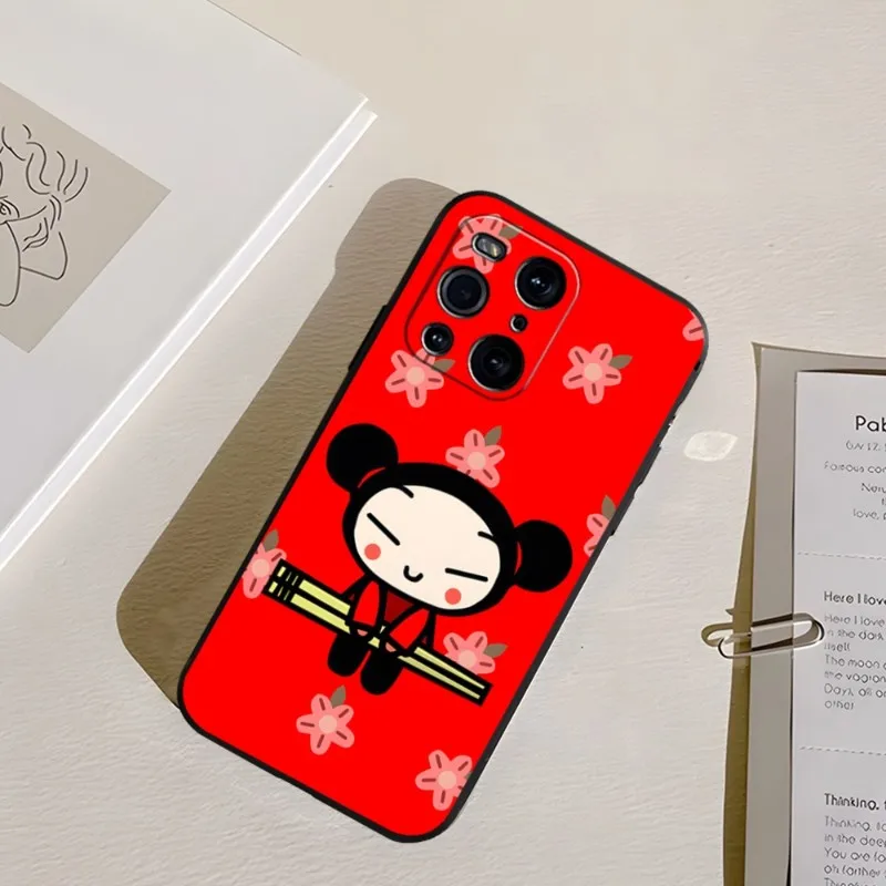 Fashion Cute Cartoon Pucca Phone Case Back For OPPO Find X3Pro X5Pro X3Neo RENO6 7 ProPlus A16 A54 A57 K9 A72 A74 A93 A94 Black