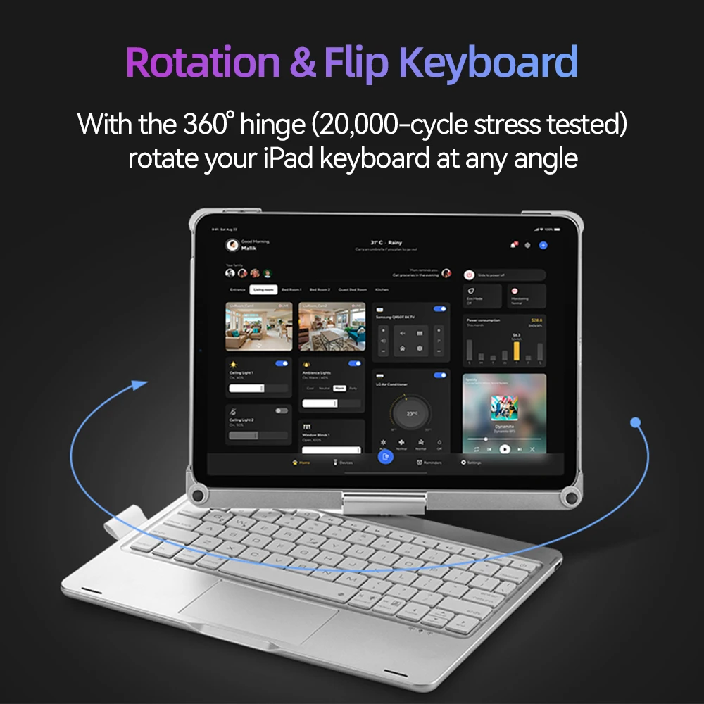 360 Rotatable Colorful Backlit Keyboard for iPad Pro 13 12.9 11 10.5 10.2  Air 5th 4th 3th 10th Gen with Touchpad Keyboard Case