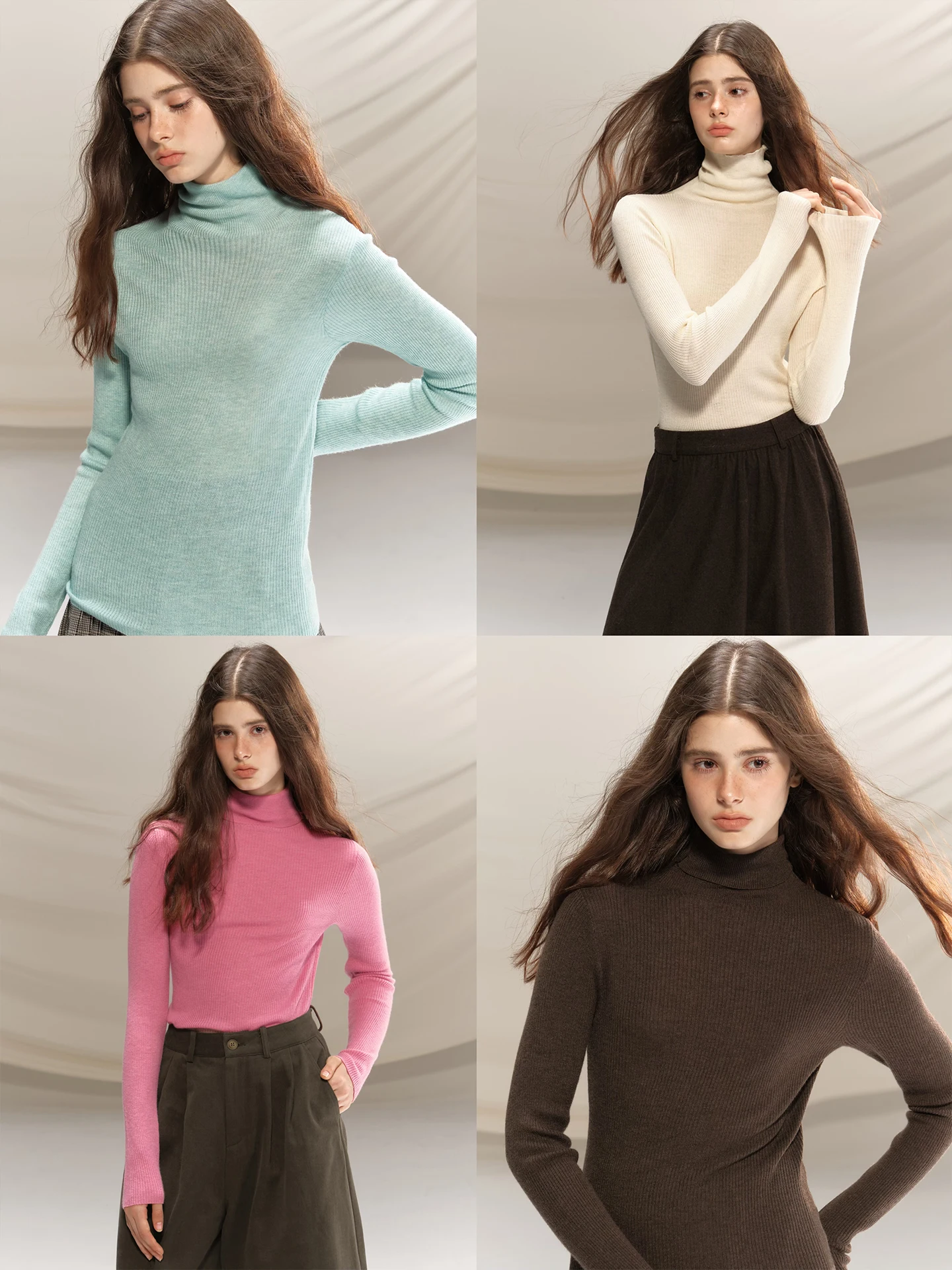 

Мягкая шерстяная футболка с высоким воротником, четыре цвета, базовая модель, удобная, не стесняет движений, женская, приталенная, для повседневной носки, с принтом.