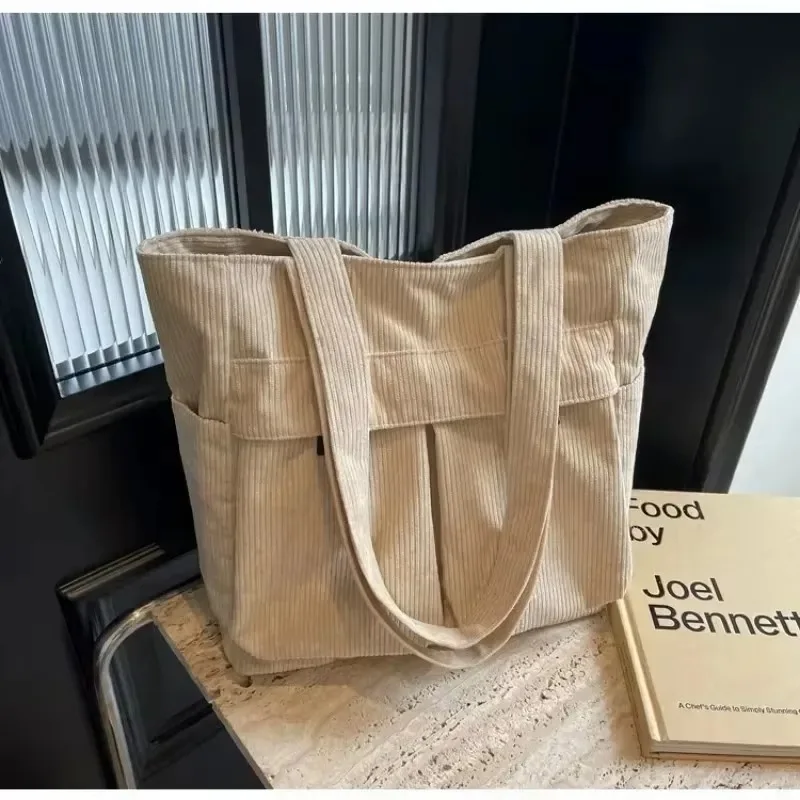 

Casual Corduroy Multiple Pockets Tote Bags Large Capacity Fashion Versatile Commute Style Women‘s Shoulder Bags 2025 Autumn New