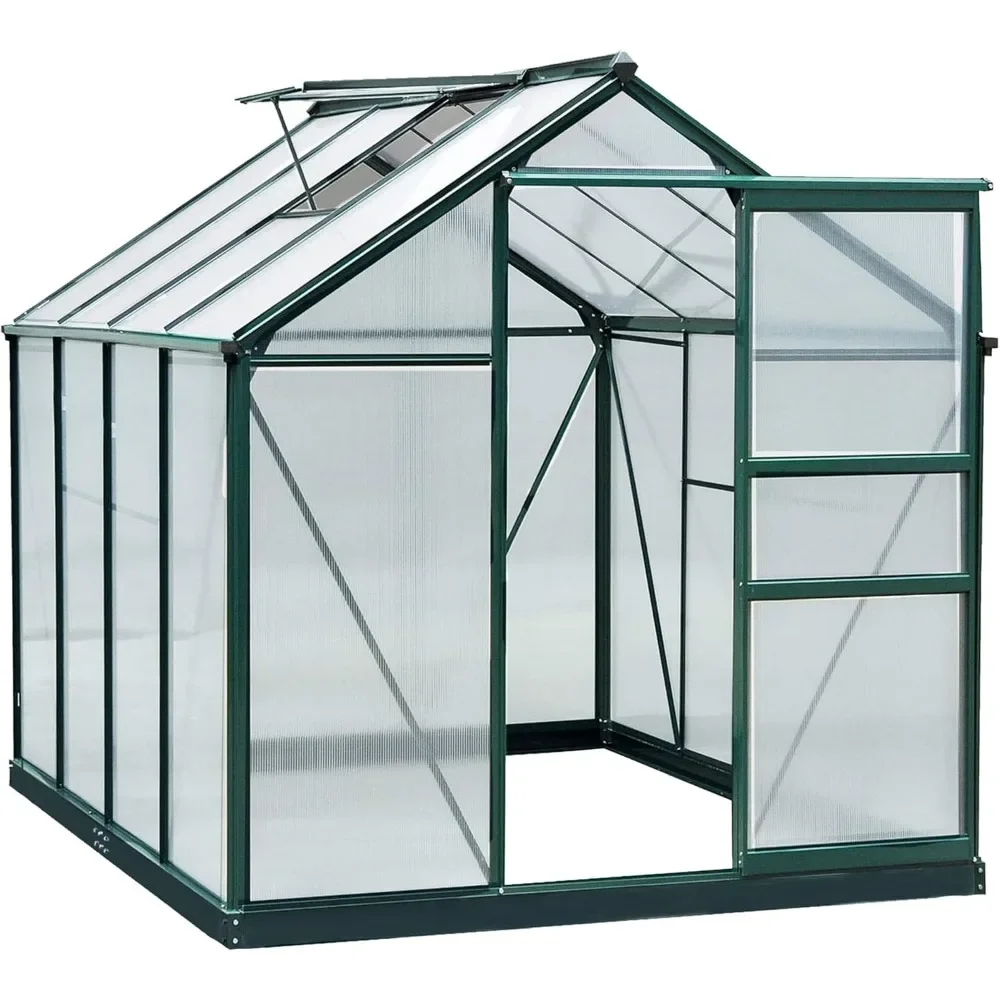 6' x 8' x 6.5' Polycarbonate Greenhouse, Heavy Duty Outdoor Aluminum Walk-in Green House Kit with Rain Gutter