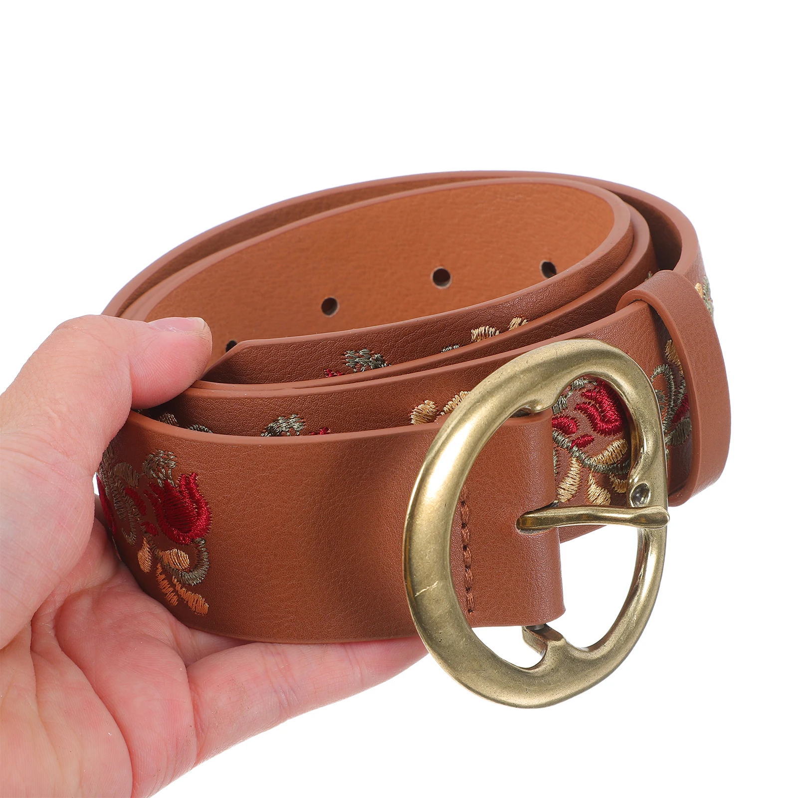 

1PC Embroidered for Women Boho Waist Belt Dress Buckle Zinc Alloy Adjustable Brown Bohemian Style Handmade Flower Belt Western