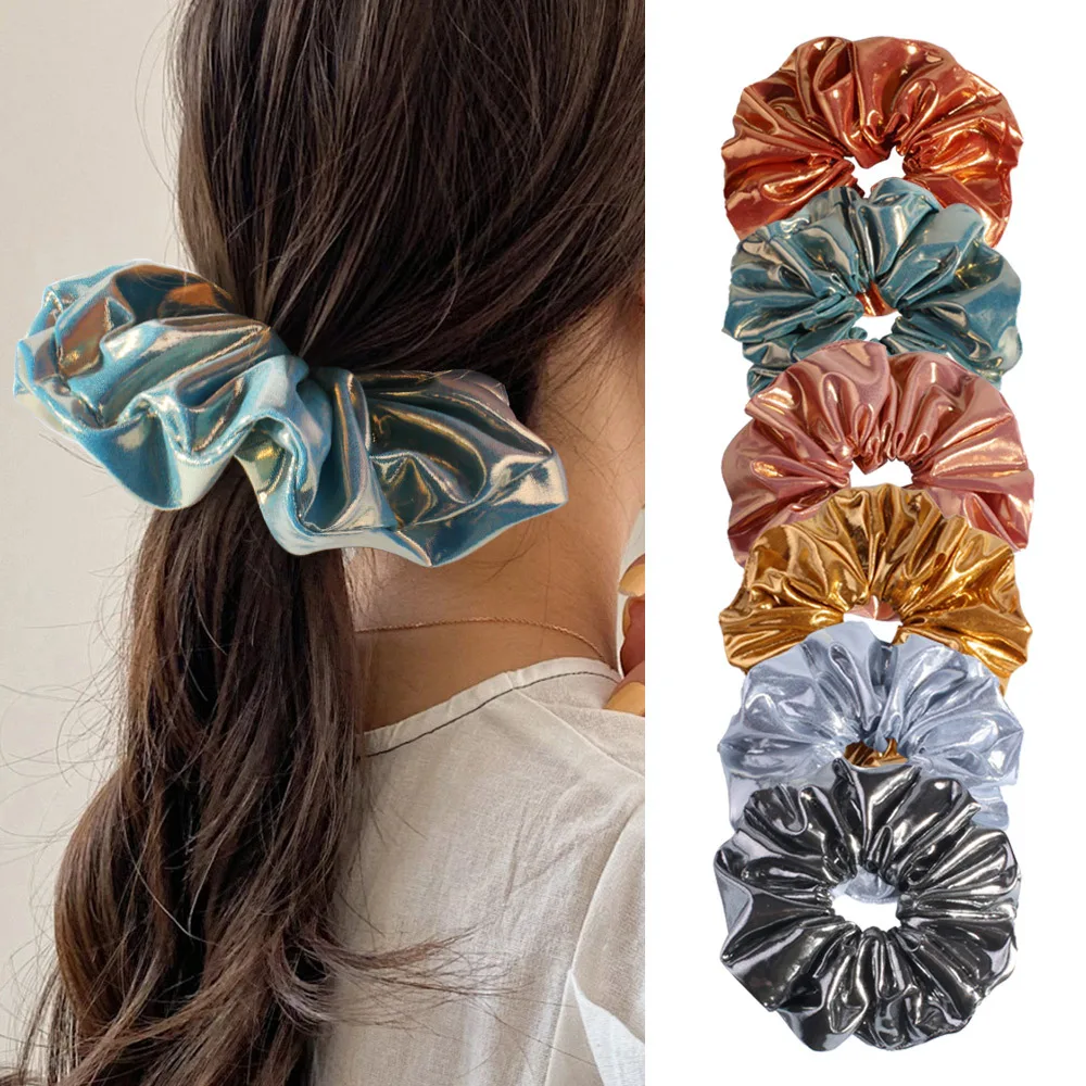 Y2K Scrunchies Metallisch Silberfarben Mittelgroßes Haargummi Süßes Einfaches Elastisches Haarband Damen Haaraccessoires Täglicher Kopfschmuck