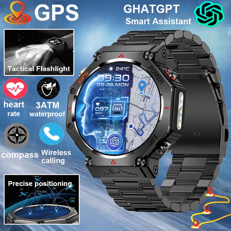 

Новые умные часы ChatGPT с искусственным интеллектом, 3 атм, водонепроницаемые, с GPS, встроенным двухдиапазонным компасом GNSS, военные спортивные умные часы для мужчин и женщин