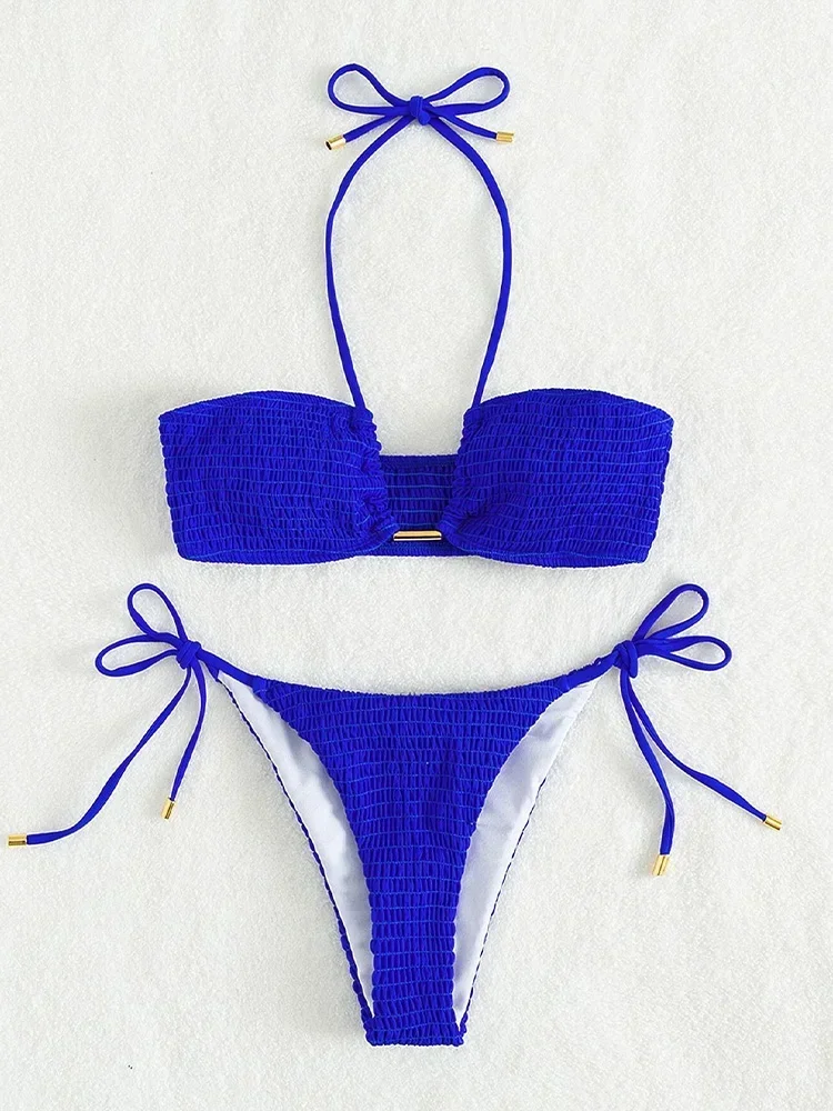 UETEEY 2025 Nuovo Estate Costumi da bagno Bikini Set Moda Sexy Allacciato Bikini 2 Pezzi Set Donna Solid Split Costume da bagno Beach Bikini