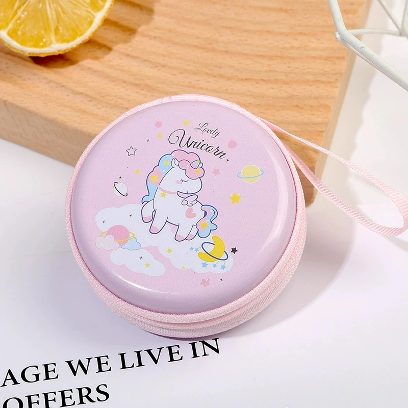 Cartera creativa de unicornio de dibujos animados, Mini monedero portátil con cremallera, bolsa de almacenamiento de viaje, llavero para auriculares, contenedor pequeño