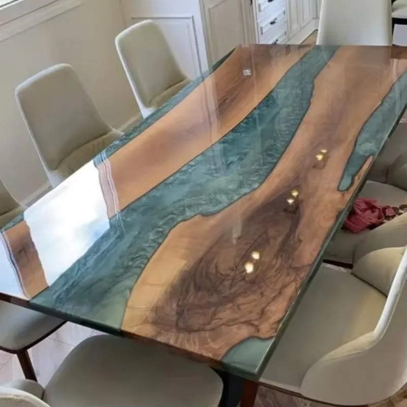 Indoor environmental protection customized high transparent walnut wood tea marine epoxy resin river dining table