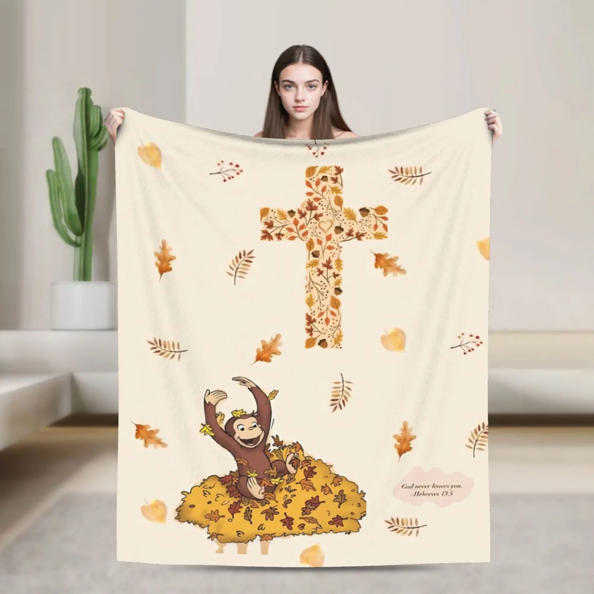 The Little Monkey Curious George Blanket Coral Fleece Plush Spring/Autumn  Multi-function Soft Throw Blanket for Bed Bedspreads