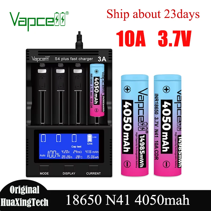 

Оригинальный Vapcell 18650 N41 4050 мАч 10 А 3,7 В литиевая аккумуляторная батарея большой емкости для фонарика 18650 литий-ионные элементы