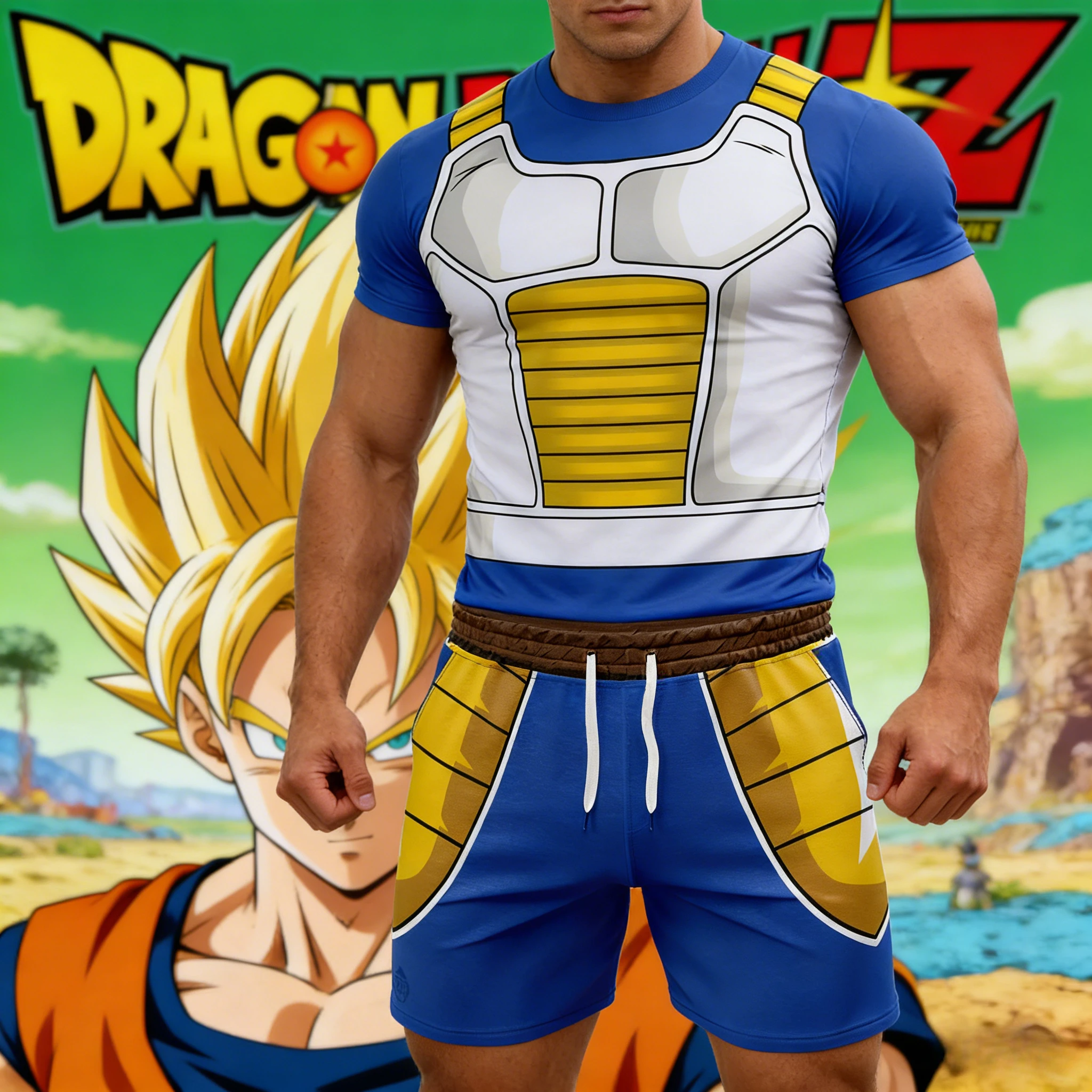 Summer New Dragon Ball Z Vegeta Battle Style Sports Short Sleeve Shorts Adult Fitness Running Set Children Role Playing Clothing