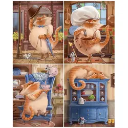 CHENISTORY Diamond Painting The Cat In The Kitchen  Full Square Diamond Embroidery Full Set Painting Rhinestone Diamond Mosaic