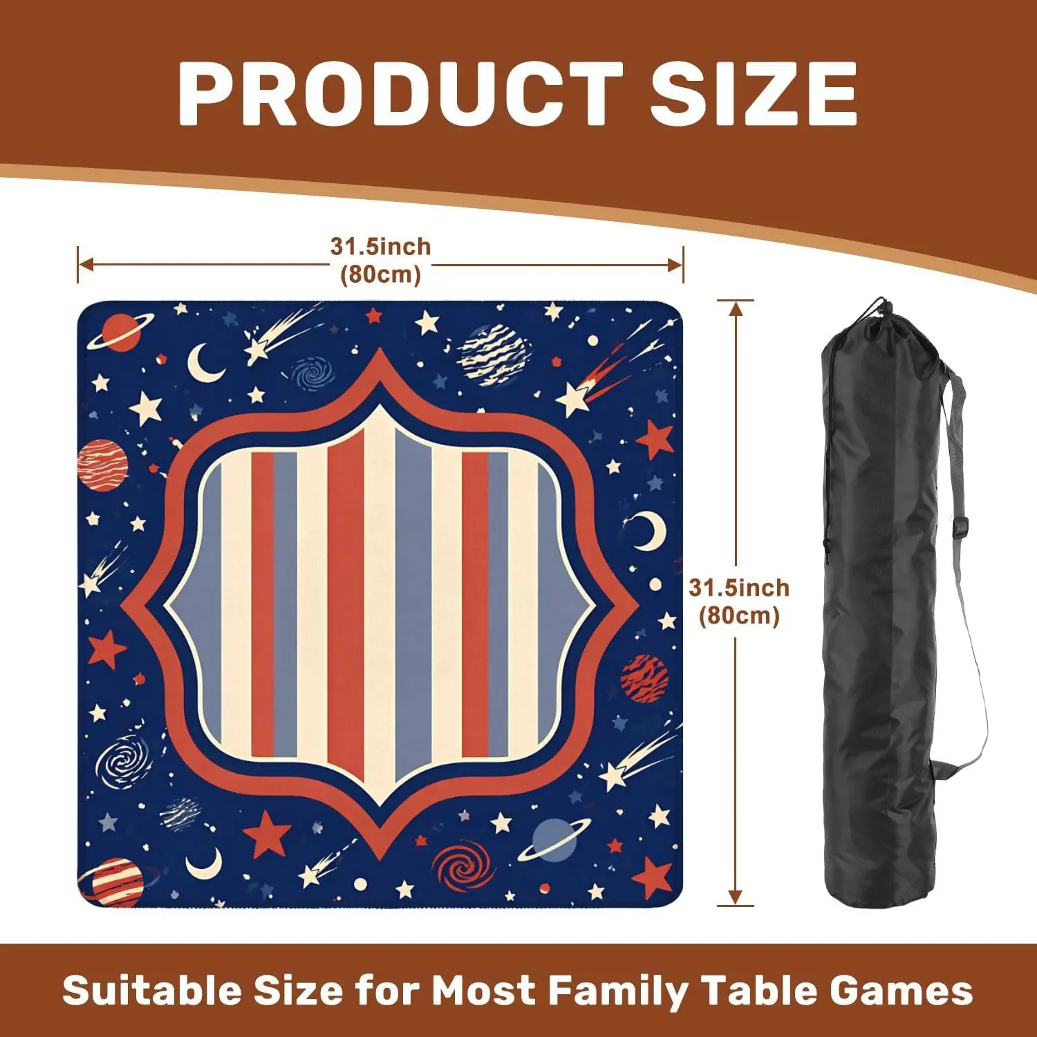 3mm 31.5 Inch Luxury Neoprene Mahjong Mat Striped Stars Non Slip Noise Reduction for Mahjong Poker Tile Games