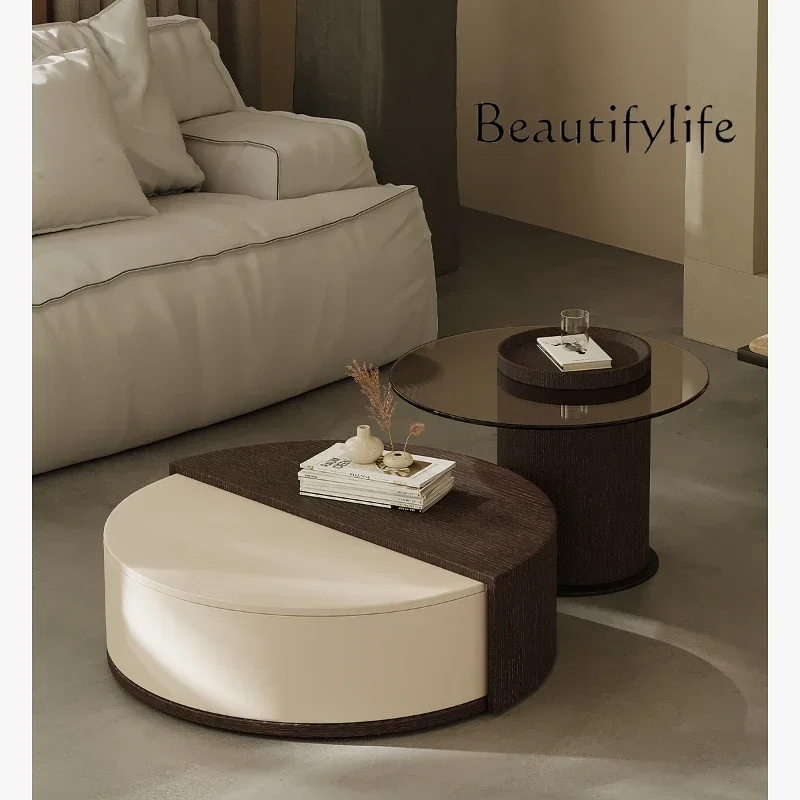 

Solid Wood Rotating Coffee Table Living Room Home Designer Model Light Luxury round Small round Table Combination