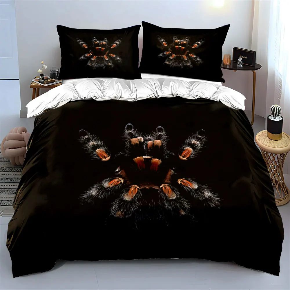 Tarantula on a realistic black background Duvet Cover Set Digital Print Colorful Polyester Bedding with Zipper Closur for gifts