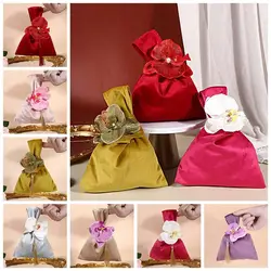 Ins Velvet Knot Handbag Flower Tassel Wrist Bag Korean Festive Sugar Pouch Vest Shape Large Capacity Wedding Candy Tote Bag