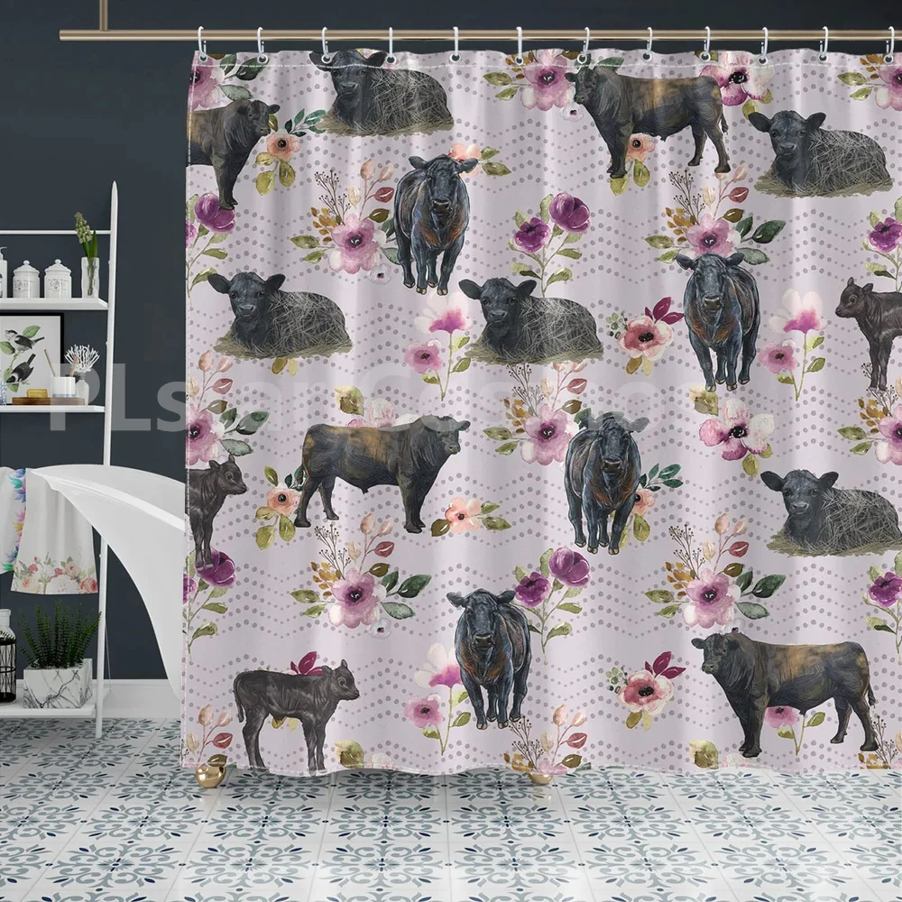 Hereford Autumn Amethyst Boho Floral Pattern Shower Curtain 3D Printed Bathroom Curtains with Hooks Funny Animal Shower Curtain