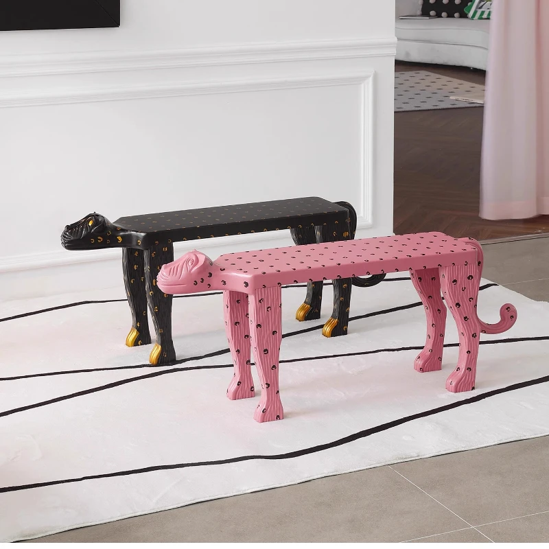 

Dopamine pink panther shoe changing stool creative home solid wood bench animal decoration bedside stool ornament