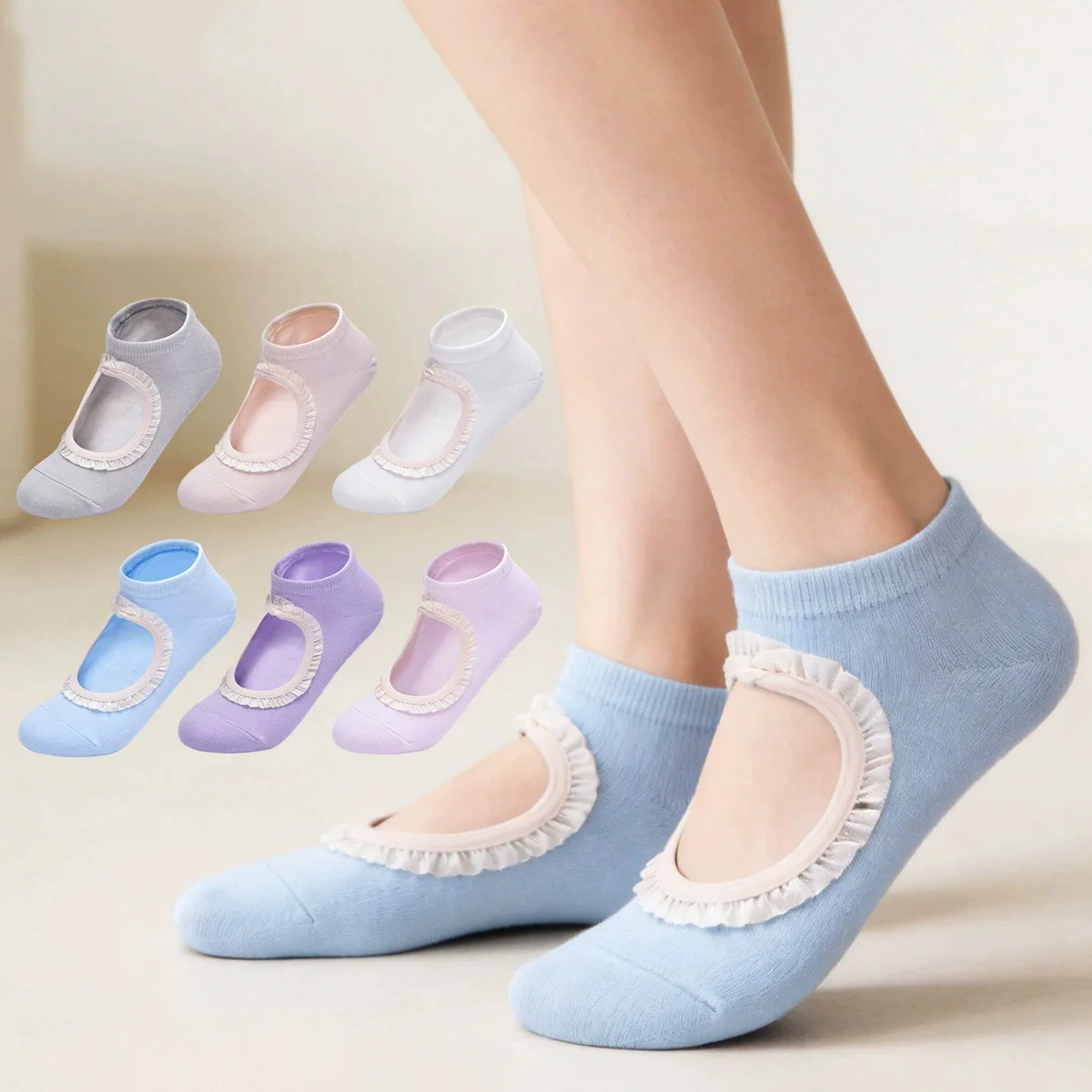 Women's Strap Lace Yoga Socks Anti Slip Professional Pilates Socks Dance Aerobics Trampoline Fitness Sports Socks Woman
