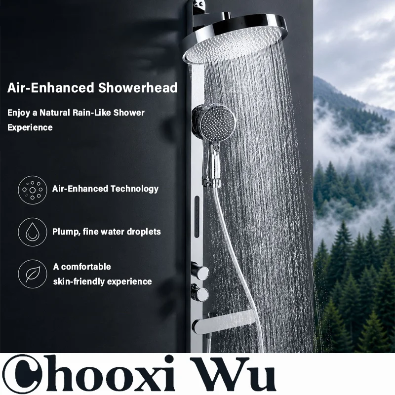 Ultra-Slim Wall-Mounted Large Shower Set, Brass Multifunctional Pressure-Boosting Shower Set with Back Spray, High Standard