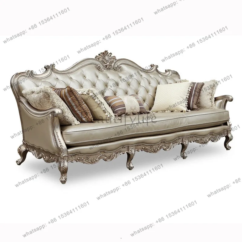 

Neoclassical Italian furniture leather sofa luxury 123 combination sofa mahogany carved sofa