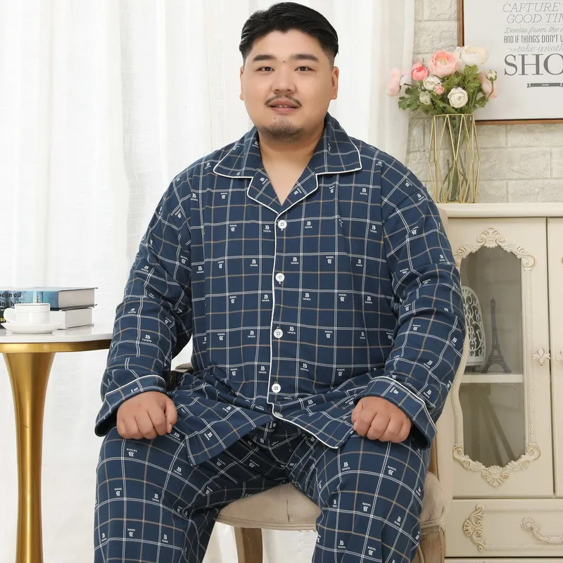 Plus Size 140kg 100% cotton pajamas sets mens fashion Sleepwear Casual plaid 150kg Long sleeved male Homewear 88188