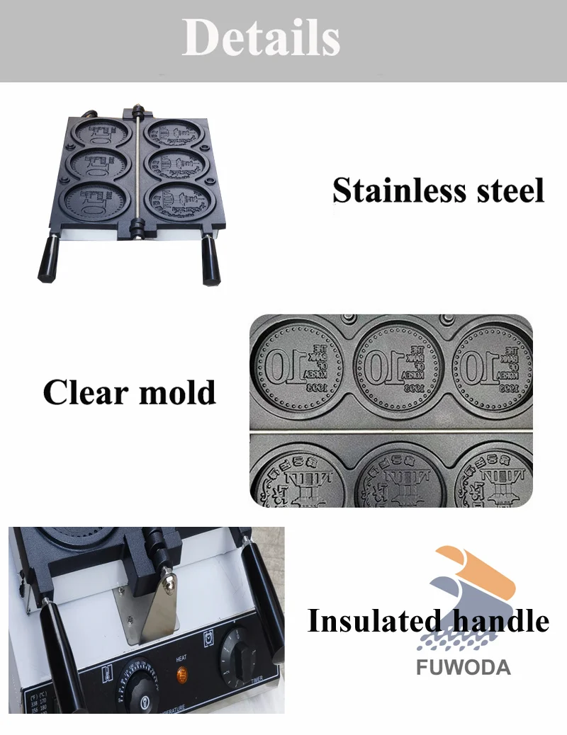 110V 220V Gold Coin Waffle Machine 3Pcs Coin Shape Biscuits Waffle Pie Baking Machine 2600W Round Coin Cake Machine