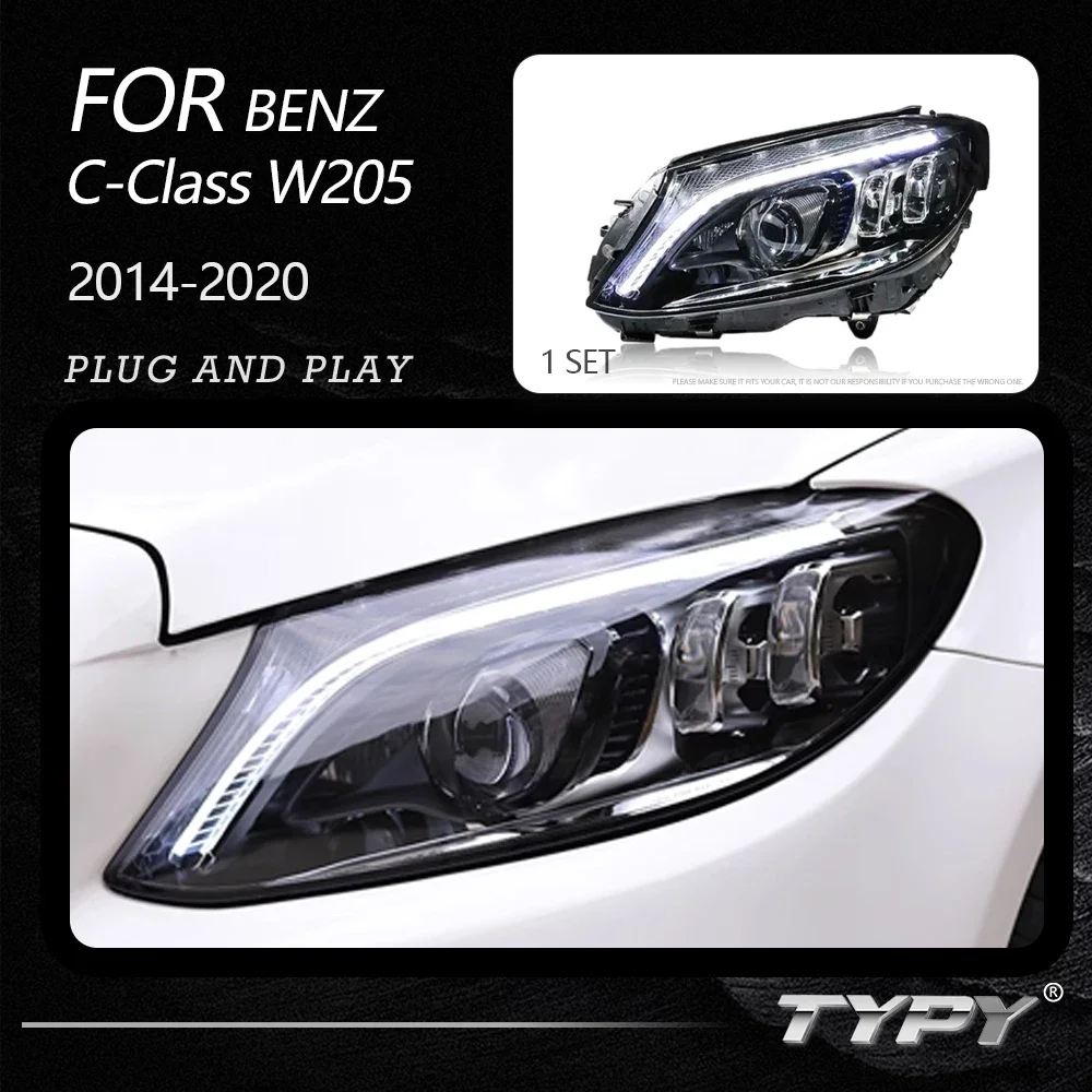 

Автомобильные фары TYPY для Benz C-Class W205 2014-2020 светодиодный, автомобильные лампы, дневные ходовые огни, динамические Сигналы поворота, автомобильные аксессуары