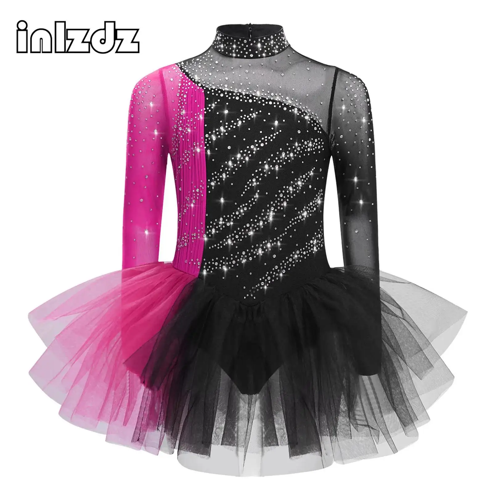 

Girls Figure Skating Dance Dresses Ballet Gymnastics Performance Costume Rhinestones Tutu Dress Lyrical Contemporary Dance Wear