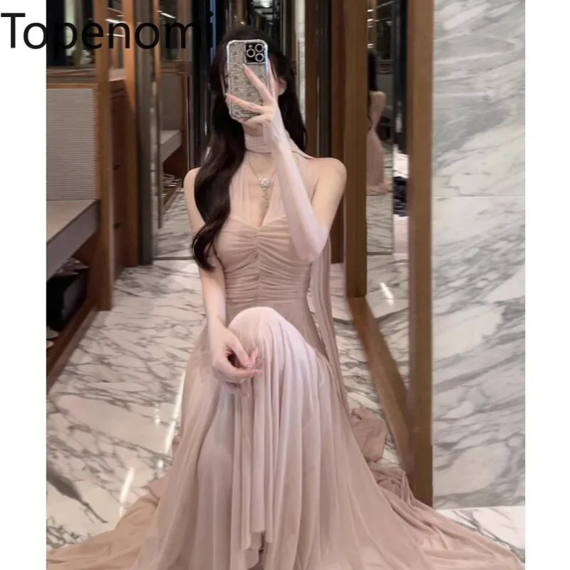 Topenomi Fairy Wedding Evening Dresses Women French Sexy Ribbon Off Shoulder Waist Slim Mesh Long Night Cocktail Party Dress